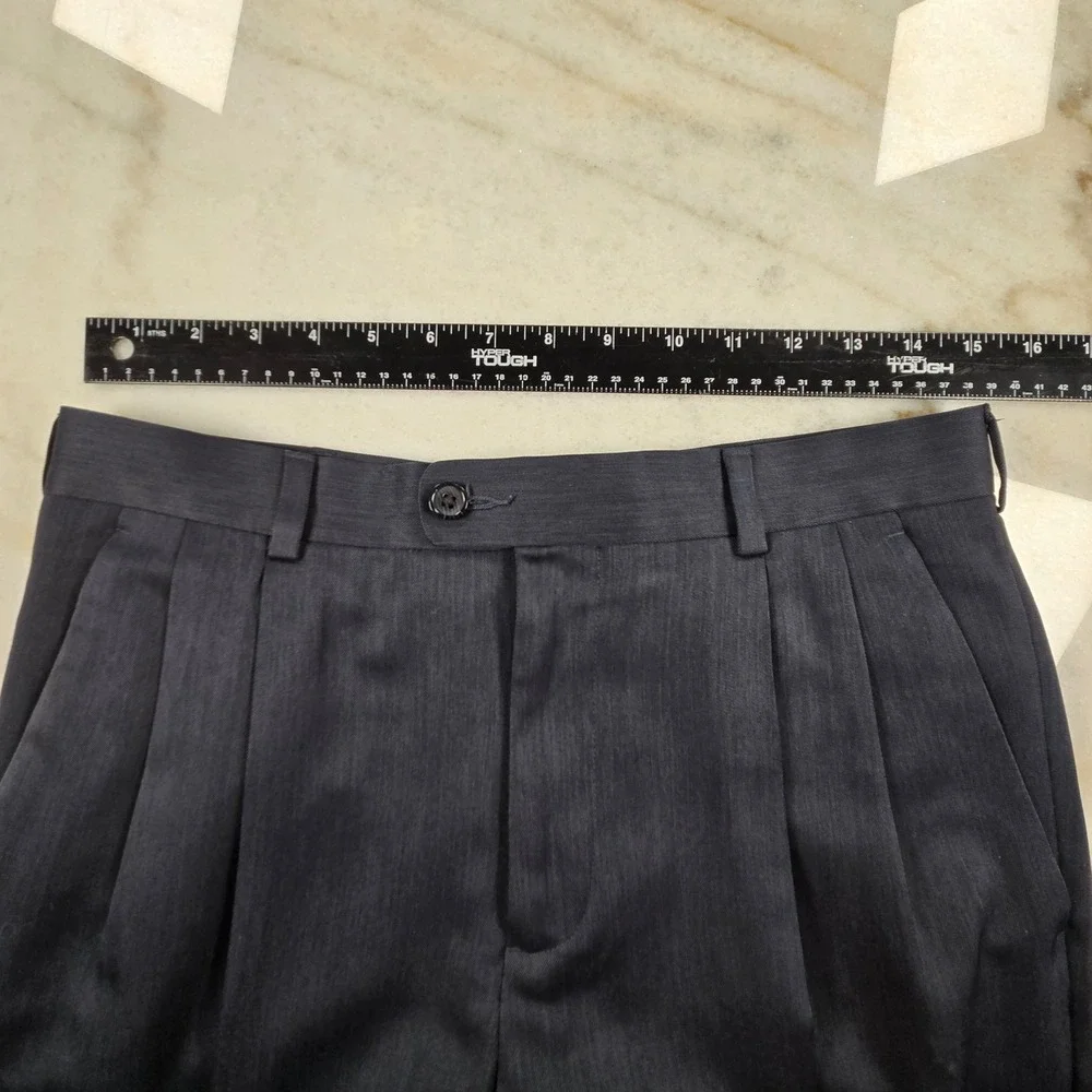Perry Ellis Portfolio Dress Pants Mens 30/30 Blue Pleated Office Sharkskin Style